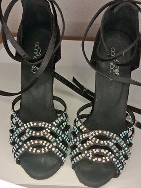 Professional Black Rhinestone Latin Salsa Ballroom Dance Shoes Size 37
